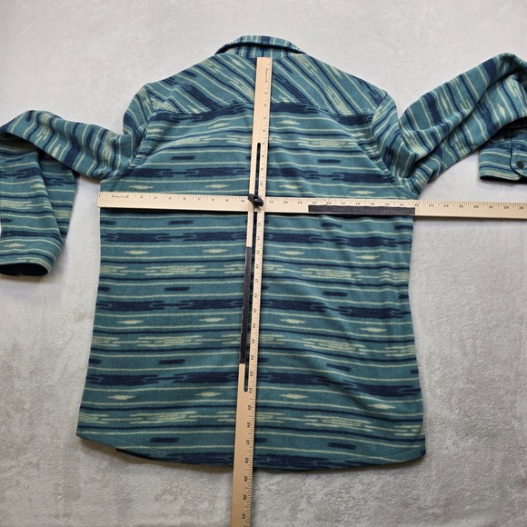Eddie Bauer Fleece Shirt Mens Medium Teal Blue Native Stripe Pattern Colorful - Picture 7 of 10